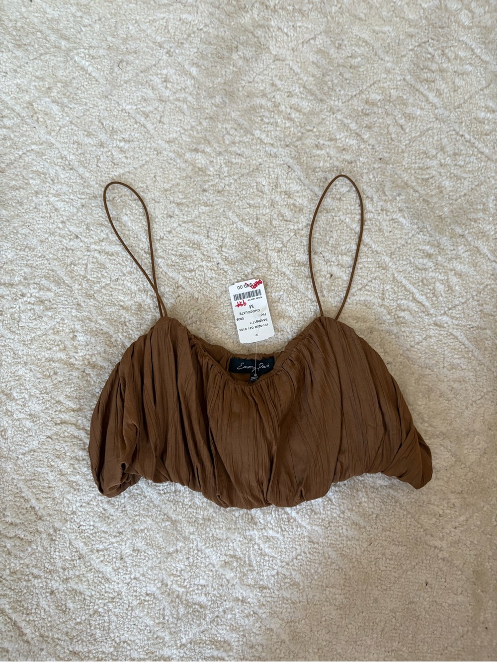 NWT Honey Boutique emory park Brown Ruched Spaghetti Strap top